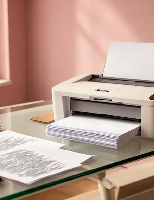 Printed documents beside a desktop printer on a carefully organized office desk